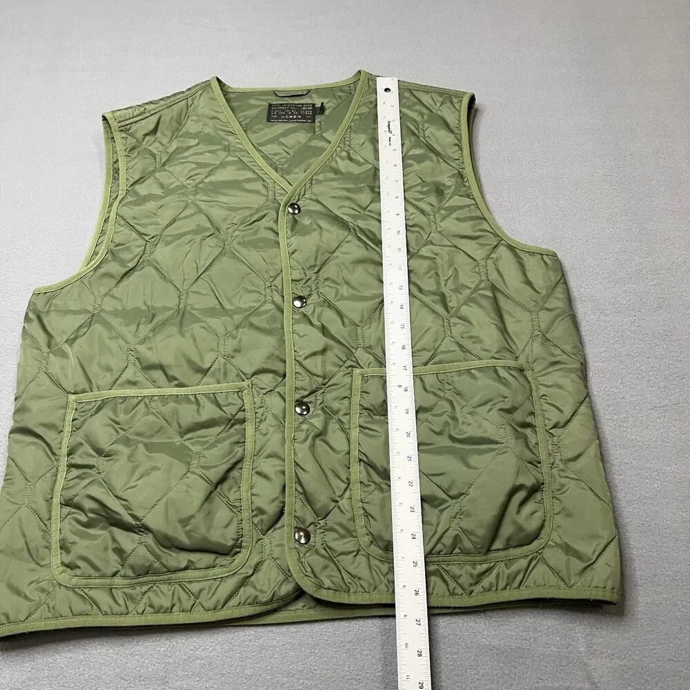 J.Crew Quilted Vest Men's Size XL Green Lightweight V-Neck Outdoor Snap Front